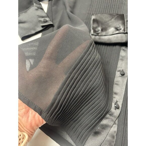 Dynamite Sheer Button Up Blouse Tuxedo Style Black Size XXS - Picture 4 of 11